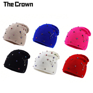 Gorro de Punto Holgado con Decoración de Diamantes de Imitación de Alta Calidad, Personalizado al por Mayor, Cálido para Invierno, Color Blanco, Unisex - Product Image 2