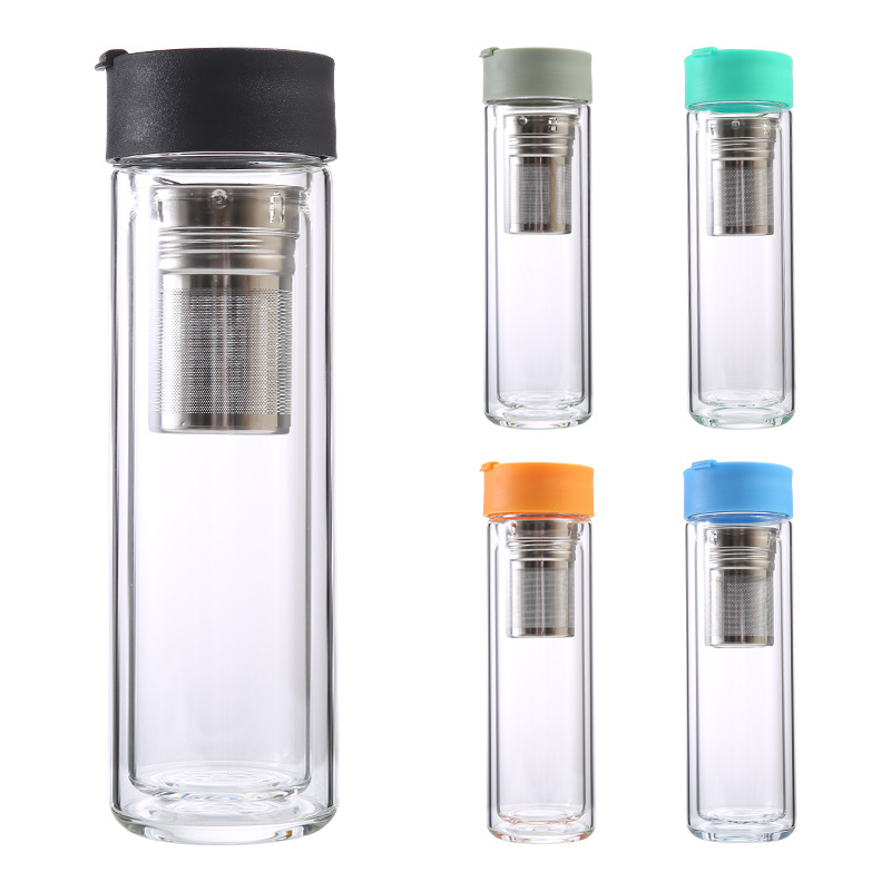450ml High borosilicate double-layer glass car portable flip top cup business office glass water bottle