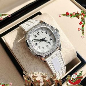 Reloj Mecánico Automático Blanco Personalizado de Alta Calidad con Correa de Goma, Esfera Blanca y Bisel con Diamantes para Mujer - Product Image 4