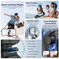 Stabilisateur de cardan pour smartphone Stabilisateur pliable pour téléphone à 3 cellules avec suivi d'objet facial Lumière LED