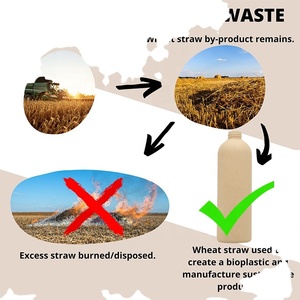 500ml Round Shoulder Eco Friendly <b>Biodegradable</b> Wheat Straw Cosmetic Container Screen Printed Lotion Pump for Shampoo Skincare - Product Image 3