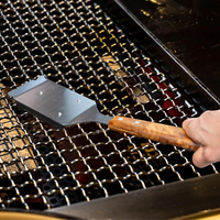 Amplebbq Grattoir et brosse métallique 2-en-1 robuste pour barbecue, en acier inoxydable, avec grande poignée en bois, étanche et antiadhésif, pour extérieur