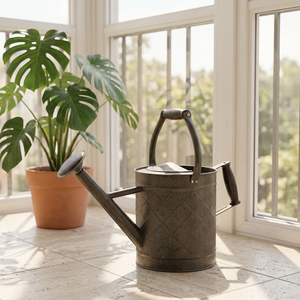 Regadera con mango para jardín al aire libre, suministros de agua con acabado rústico antiguo de bronce, decoración moderna, grande - Product Image 1