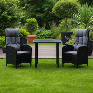 Set da Pranzo da Giardino in Rattan PE con Braccioli Regolabili, 2 Posti, Arredamento da Esterno Grigio, Design Standard - Product Image 2