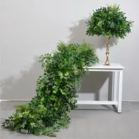 Décorations de mariage en fleurs de soie blanches et feuilles de plantes vertes personnalisées, chemin de table de mariage en fleurs en gros, toile de fond de table de mariage