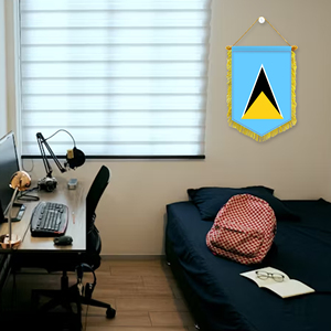 Wholesale Custom 11.81X7.87In St. Lucia Fringed Brocade <b>Flag</b>, Office Decorative <b>Flags</b> with Bright and Long Lasting Colors - Product Image 3