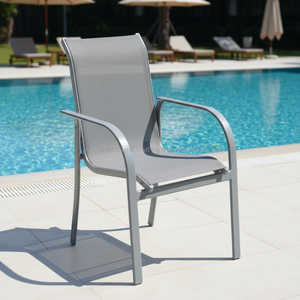Leisure Modern Aluminum <b>Dining</b> Chair Sling Stacking Garden <b>Set</b> Outdoor Park Courtyard Gym Farmhouse Hall Villa No <b>Folded</b> - Product Image 2