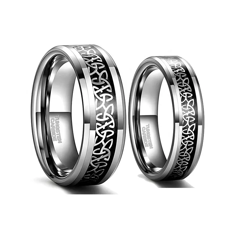 POYA Celtic Knot düğün Band 6mm 8mm Tungsten kakma yüzük erkekler kadınlar için nişan yıldönümü yüzük