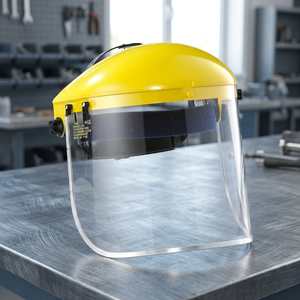 Protector Facial Industrial CE EN166 ANSI Z87.1, Visera Transparente de Policarbonato, Ajustable con Trinquete/Correa para la Cabeza, Opción de Marco de Aluminio - Product Image 3