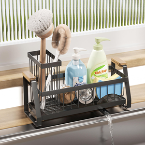 Support de rangement pour évier en acier inoxydable noir transparent, porte-éponge, organiseur de cuisine et salle de bain, écologique et durable, organisateur de placard - Product Image 5