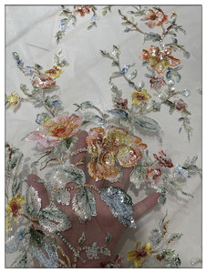 Tela de Encaje con Lentejuelas y Bordado de Malla Ecológica Blinglace, Diseño Floral, Estilo Vintage Francés, Ideal para Vestidos - Product Image 1
