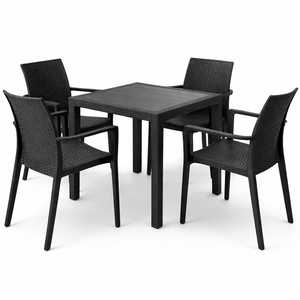 Ensemble de table de jardin avec 4 chaises en plastique rigide anthracite effet rotin carré 79x79 pouces avec accoudoirs, meubles de patio - Product Image 1