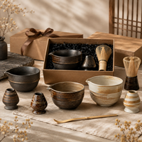 Ensemble Matcha Rétro en Céramique Vente en Gros Direct Usine Bol à Thé Japonais Fouet et Support 5 Couleurs Glaçurées Fait Main Emballage Coffret Cadeau
