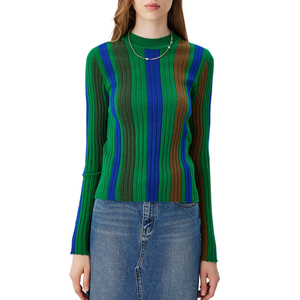 2024 vente chaude femmes couleur bloquant et dégradé rayé avec un pull pull col rond tricots - Product Image 1