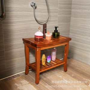 Tabouret de salle de bain en bois Meikelin, double couche, épaissi, antidérapant, avec rangement et porte-serviettes, pour usage domestique - Product Image 3