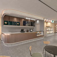 Mobilier de café personnalisé haut de gamme |   Comptoir de bar à café élégant en MDF et verre trempé |   Éclairage LED moderne, écologique et robuste