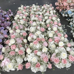 D-FR165 Wholesale <b>baby</b> breath flower runner aisle pink fower runner table rose flower runner artificial silk for wedding decor - Product Image 1