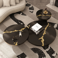 Ensemble haut de gamme de 3 tables en bois noir brillant, ensemble de tables basses pas cher pour salon de villa