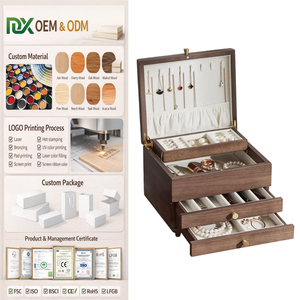 Portagioie con Coperchio in Vetro - Espositore Organizzatore in Legno di Pino Massiccio per Anelli, Orecchini, Collane e Bracciali - Product Image 1
