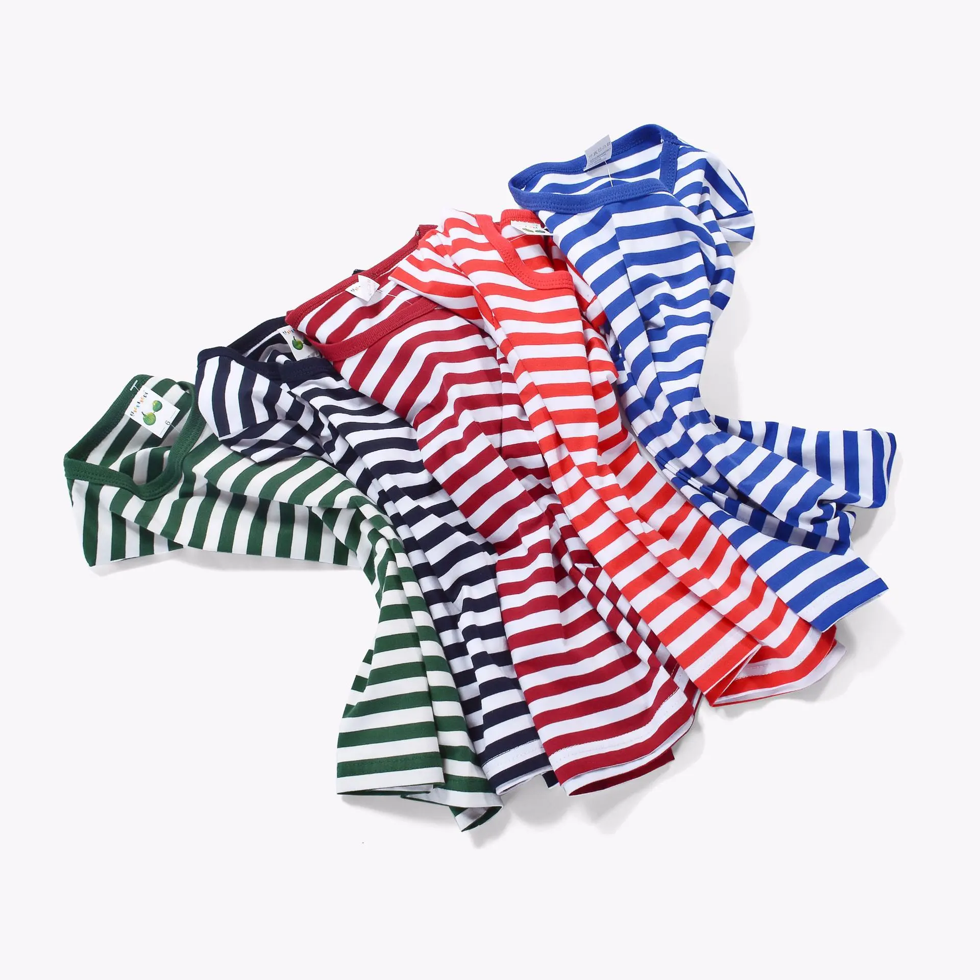 Child Short Sleeved Unisex New Fashion Children Design Plain Round Neck Striped Boy Wholesale Kid TShirt