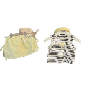 Vêtements d'été pour enfants filles, ensemble haut sans manches à rayures colorées et jupe à cordon de serrage, tenues décontractées pour enfants - Product Image 5