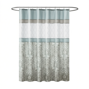 Cortina de ducha estampada y bordada con diseño clásico de tela para uso en el baño - Product Image 1