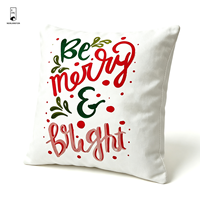 Housse de coussin de Noël personnalisée, design imprimé Be Merry Bright, 100 % polyester velours, taie d'oreiller carrée, décoration de Noël