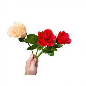 Bouquet de fleurs artificielles réalistes de bégonia avec feuilles, 36 cm, en plastique, pour la Saint-Valentin, décoration de jardin et de maison - Product Image 5