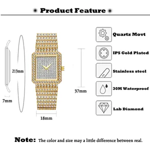 Reloj de Diamantes de Lujo para Mujer, Venta al por Mayor OEM, Logotipo Personalizado, Correa Chapada en Oro, Diamantes Cultivados en Laboratorio, Resistente al Agua 30M - Product Image 2