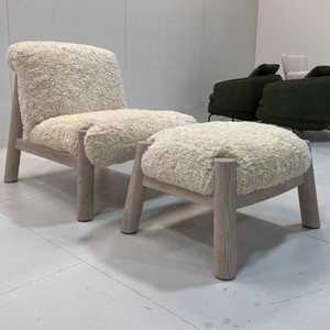 Set di Poltrona <span class=keywords><strong>e</strong></span> Divano Ergonomici di Lusso in Lana Color Crema, Fatti a Mano, Morbidi, per Soggiorno, Ufficio, Hotel <span class=keywords><strong>e</strong></span> Palestra - Product Image 4