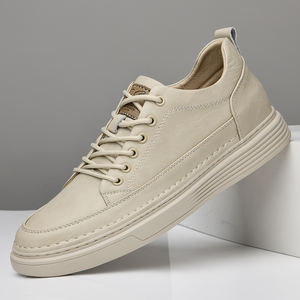 Baskets rehaussantes pour hommes, style été, hauteur 8 cm, en cuir de vachette, ajourées, à lacets, respirantes, pour jeunes, chaussures de marche à semelle épaisse - Product Image 5