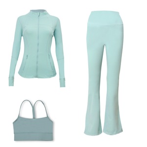 Women's 2-Piece Yoga Loungewear Set Solid Pattern Jogger <b>Jacket</b> with Flare Pants Elastic Waist Closure Fall Fitness Outfit - Product Image 5