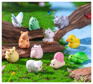 Gato conejo pájaro vaca pato dinosaurio Capibara árbol Animal 3D resina escultura terrario jardín Kawaii figurita pequeño juguete Mini figura - Product Image 3