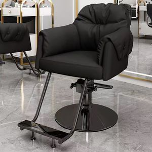 Fauteuil de coiffure haut de gamme en acier inoxydable avec fonction de levage et de rotation, conçu pour les salons, doté d'une base épaissie. - Product Image 1