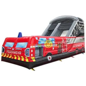 cheap mini firetruck inflatable slide small fire truck bouncy castle slide kids fire engine bounce house inflatable slide sale