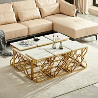 Ensemble de table basse d'intérieur, meubles de salon, top doré, en acier inoxydable, 5 pièces