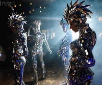 Costume de miroir de costume scintillant de verre de danse laser flash de fête body de serpent doré argenté costume de miroir réfléchissant pour les femmes