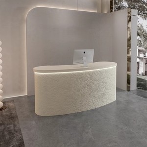 Escritorio de <span class=keywords><strong>recepción</strong></span> MDF de piedra imitación moderno con luz LED para salón de belleza pequeño, tienda de <span class=keywords><strong>peluquería</strong></span>, <span class=keywords><strong>Mostrador</strong></span> de Bar y uso en Hotel - Product Image 4
