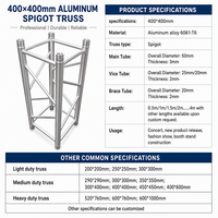 Truss Aluminium Alloy Kustom 400x400mm dengan Sambungan Spigot untuk Panggung, Pencahayaan Acara & Speaker Line Array