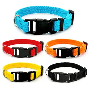 Factory cheap solid color widen and thicken soft durable nylon pet custom fashion dog collar