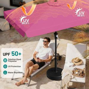 Sombrilla Rectangular para Patio de 6.5 x 10 Pies con Toldo, Sistema de Manivela Inclinable, 6 Varillas, Protección UV, Parasol para Jardín o Mesa de Mercado - Product Image 3