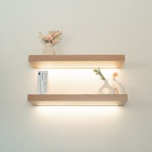 차고 사용을위한 LED 조명이있는 미니멀리스트 현대 가정 장식 단단한 나무 벽 플로팅 선반 - Product Image 3