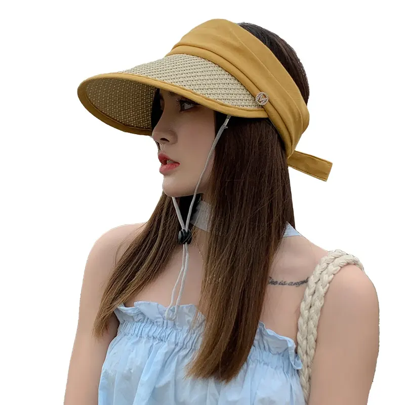 Topi pelindung matahari anak-anak, semua jenis topi pelindung matahari untuk perjalanan luar ruangan di musim panas, topi jerami kepang tanpa atas