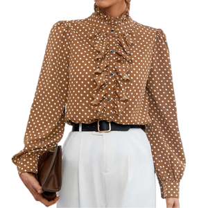 Blusa de Mujer de Manga Larga, Estilo Vintage, Ecológica, con Cuello de Encaje Francés y Botones, para Primavera - Product Image 1