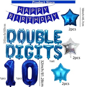 Kit de ballons pour 10e anniversaire à deux chiffres, ballons en feuille d'aluminium bleus en forme de lettres et de chiffres avec bannière Joyeux Anniversaire pour la décoration de fête de garçon - Product Image 3