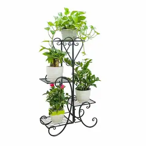 NATURIX Floor-Standing Metal Flower Pot Plant Stand Wrought Iron and Wood Design for Outdoor Garden Use Home Decor Rack