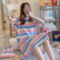 Peignoir de Nuit d'Été Doux et Mignon en Gros avec Sacs en Tissu, Pyjama Femme à Manches Courtes Dessins Animés, Chemise de Nuit, Taille 3XL
