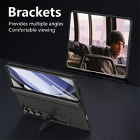 Casing Pelindung 360 Full Protection dengan Hinge Kickstand untuk Samsung Galaxy Z Fold 7 6 5 4 3 / 8 Ultra, Dilengkapi Pelindung Layar Kaca Tempered dan Penyangga Lipat