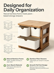 Boîte de rangement de bureau durable et biodégradable en <span class=keywords><strong>fibre</strong></span> de bambou et amidon de maïs sans plastique avec tiroir intégré - Product Image 1