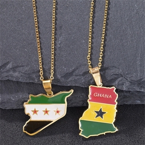 Collares y Colgantes <span class=keywords><strong>de</strong></span> Acero Inoxidable con Mapas Creativos <span class=keywords><strong>de</strong></span> África, Sudamérica, Bolivia, <span class=keywords><strong>Ghana</strong></span> y Banderas Nacionales, Venta al por Mayor - Product Image 3